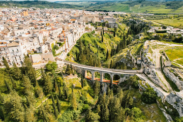Gravina in Puglia, Apulia Bari, Italy: landscape from the ancient aqueduct bridge of the old rock...