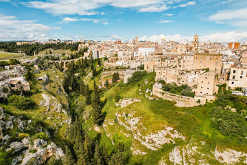 Gravina in Puglia, Apulia Bari, Italy: landscape from the ancient aqueduct bridge of the old rock...