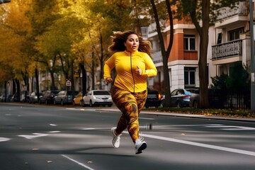 走るぽっちゃりした女性　with generative ai