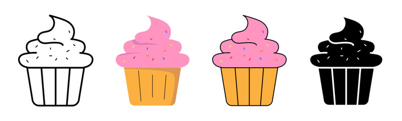cup cake icon set seweet cake puff loaf bread bakery