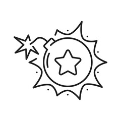 Star award and burning bomb going to burst, finish of rewards or sale isolated outline icon. Vector ranking top quality sign, deal offer run out