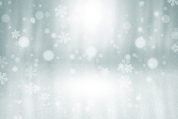 Blue gray abstract background. white light and snowflakes Christmas blurred beautiful shiny lights use wallpaper backdrop and your product.	