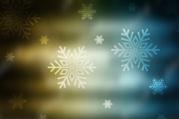 Fototapeta na wymiar Blue yellow abstract background. white light and snowflakes Christmas blurred beautiful shiny lights use wallpaper backdrop and your product. 