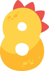 Colorful yellow and red dinosaur cartoon number eight for kids.