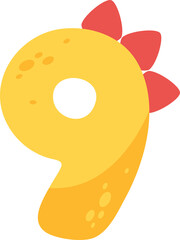Colorful yellow and red dinosaur cartoon number nine for kids.