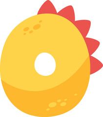 Colorful yellow and red dinosaur cartoon number zero for kids.