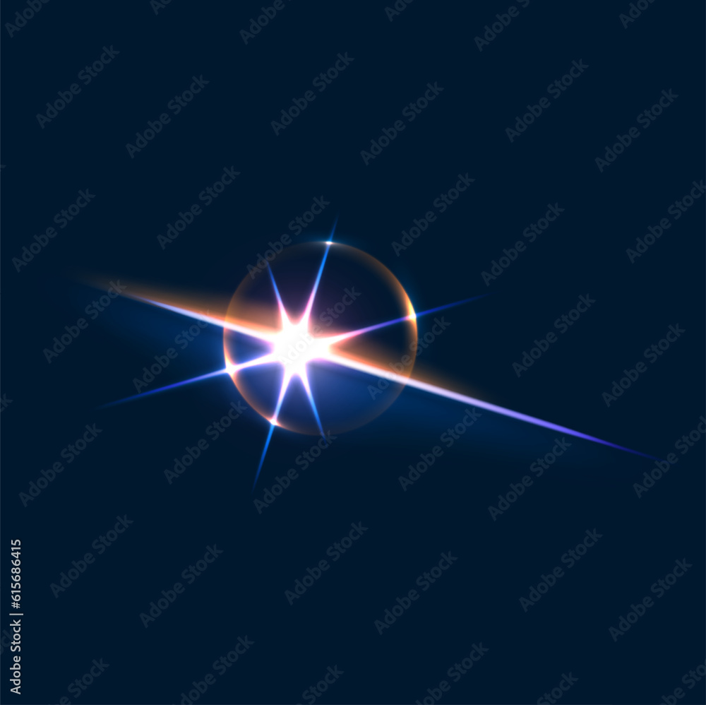 Poster sparkle flare and flash effect, glow light of star shine or twinkle, realistic vector. light lens fl
