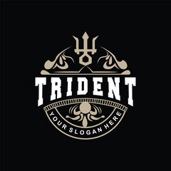 Trident Logo, Vector Magic Spear of Poseidon Neptune, Triton King Design, Template Icon Brand Illustration © Mayliana