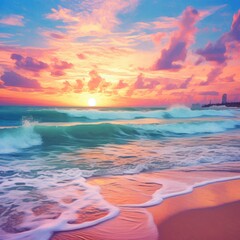 Fototapeta na wymiar The beach of the sea and a beautiful sunset