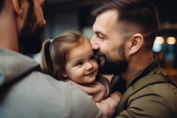 father and daughter hugging and looking at each other in cafe, family concept, Generative AI