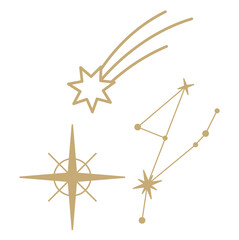 star element, sun and constellations, moons and stars gold decorative ornament