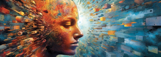 abstract colorful picture in futuristic style subconscious mind concept, science fiction. Generative Ai. 