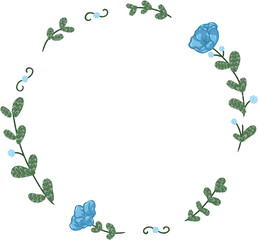 Blue rose Critical frame with  flowers lines frame minimal style illustration