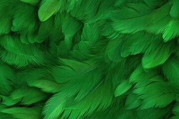 Beautiful seamless pattern with green bird feathers, endless texture. Fabric template. Organic background. Generated with AI.