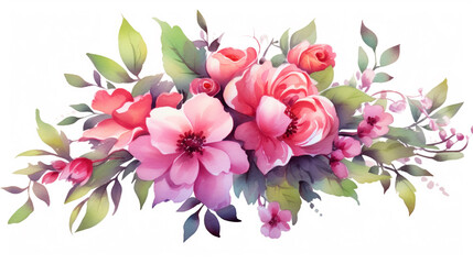 watercolor, bouquet of pink roses. Generative Ai. 
