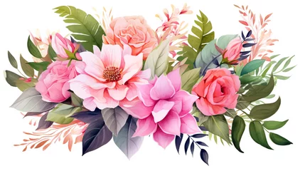 Tuinposter Watercolor floral illustration. bouquet of flowers. template for fashion wedding invitation greeting card and wallpaper. Generative Ai.  © PETR BABKIN
