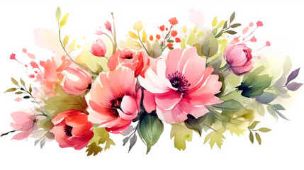 Watercolor floral illustration. bouquet of pink tulips. Generative Ai. 