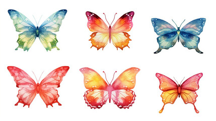 set of colorful butterflies isolated. Generative Ai. 