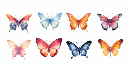 set of butterflies isolated. watercolor. Generative Ai. 