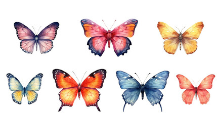 set of butterflies isolated on white background. Generative Ai. 