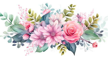 Watercolor floral illustration. bouquet of flowers. Generative Ai. 