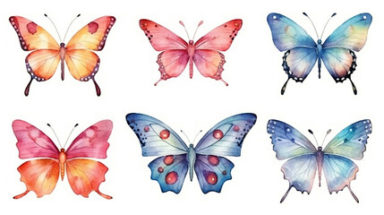 set of butterflies, watercolor. Generative Ai.  