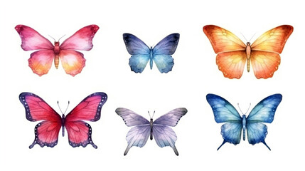 Obraz na płótnie Canvas set of colorful watercolor, butterflies isolated. Generative Ai. 