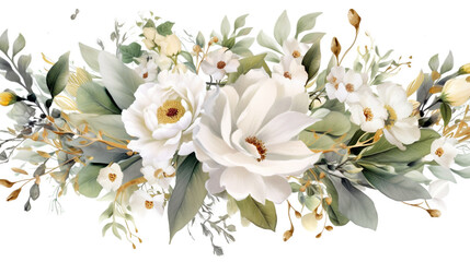 bouquet of white roses. Watercolor floral illustration. Generative Ai