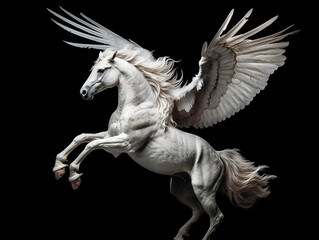 Obraz na płótnie Canvas Flying right - winged unicorn, pure white wings with a little gray tail
