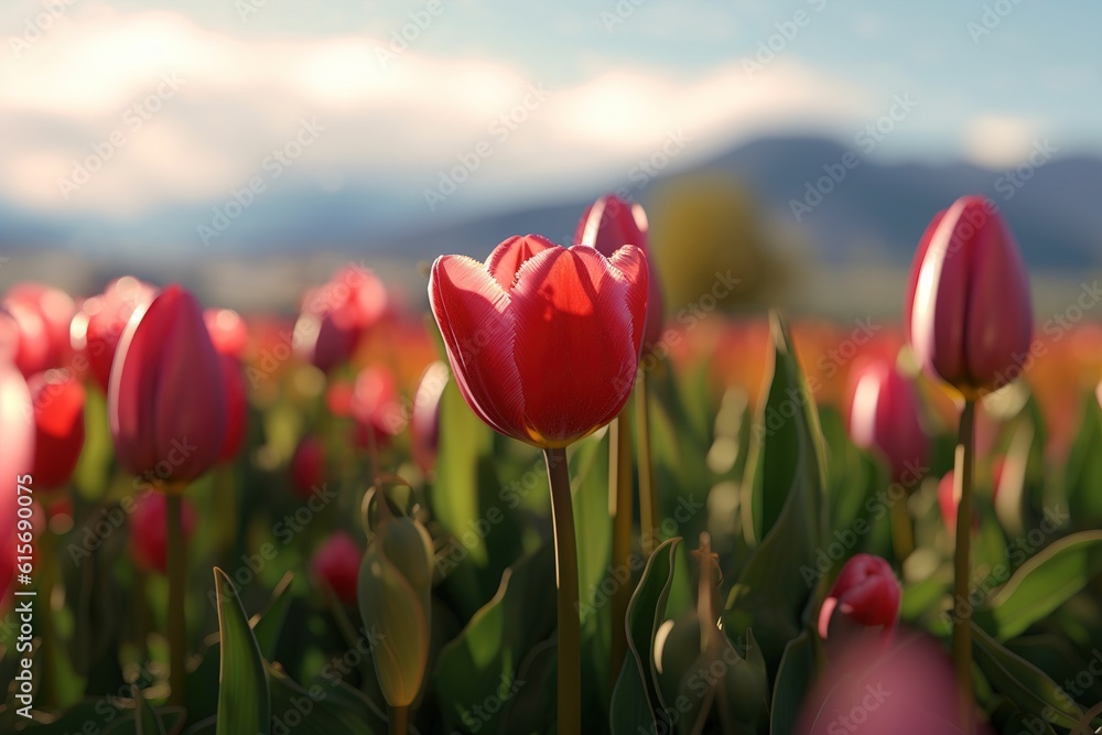 Poster tulip field. generated by Ai.