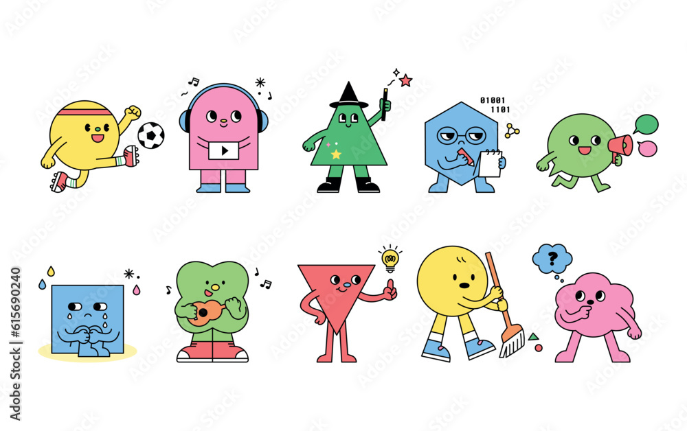 Poster various expressions and actions of cute figure characters.