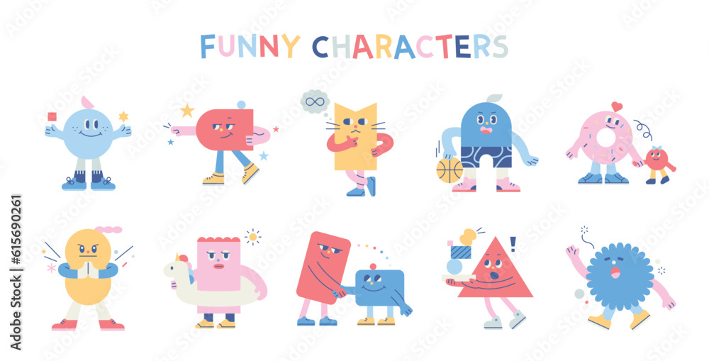 Poster various expressions and actions of funny figure characters.