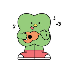 Cute shape characters. A clover-shaped figure is playing a guitar and singing.