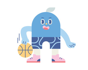 Cute shape characters. A figure in the form of a bridge is playing basketball.