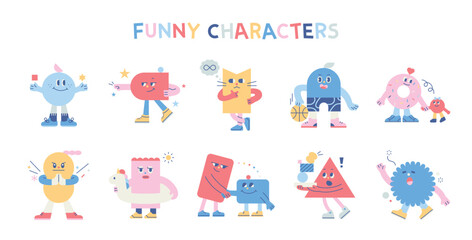 Various expressions and actions of funny figure characters. - 615690261