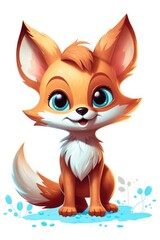 Obraz premium Cute baby Fox in Cartoon Style on white background - generative AI