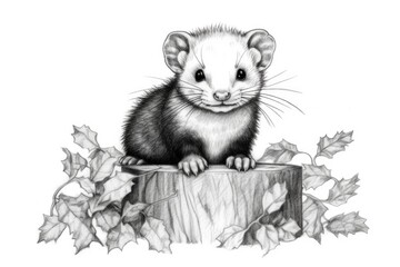 Cute Ferret drawing on white background - generative AI