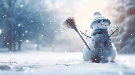 Christmas snowman on snow, generative ai