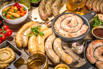 Assortment different fried sausages