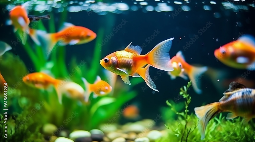 Wall mural photo of fish swimming in the aquarium, high quality.