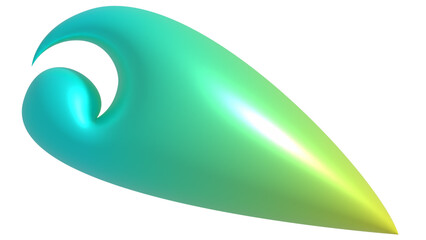 Realistic 3D rendering of abstract shapes inspired by a leaf on an isolated white background