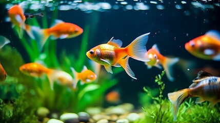 Photo of fish swimming in the aquarium, high quality.