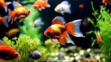 Photo of fish swimming in the aquarium, high quality.