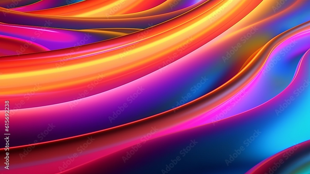 Poster 3d render, abstract colorful background illuminated with colorful neon light. glowing curvy line. si