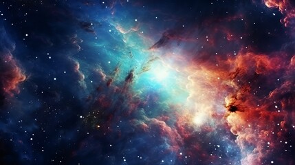 Naklejka premium Colorful space galaxy cloud nebula. Stary night cosmos. Universe science astronomy. Supernova background Generative AI