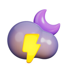 3D Crescent moon and thunderbolt. Weather icons for forecast design application and web. 3d render illustration.