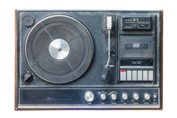 vintage turntable player on isolated background.
