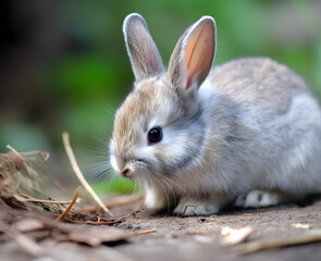 Naklejka na ściany i meble baby rabbit in the garden