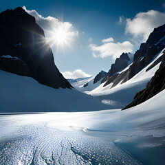 snow covered mountains in winter melting