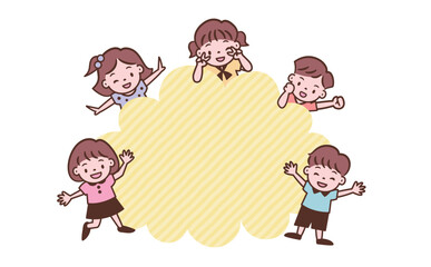 イベントなどに使える手描きの雲のフレームを囲んだ可愛いキッズ・こどものコピースペースのあるベクタータイトルイラスト素材